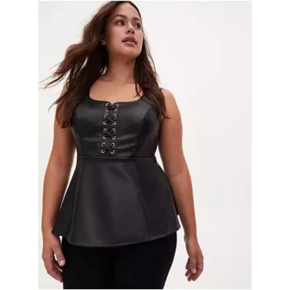 Torrid Black Faux Leather Lace-Up Peplum Tank Top Plus Size 4 - Picture 1 of 5